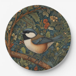 Plato De Papel Elegant Retro Art Nouveau woodland bird