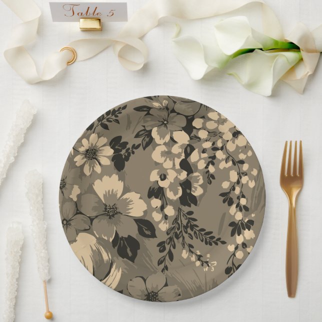 Plato De Papel Elegant Retro Floral Pattern (Boda)