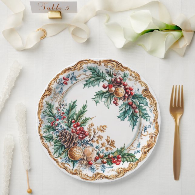 Plato De Papel Elegant Rococo Foliage Holiday Dining  (Boda)