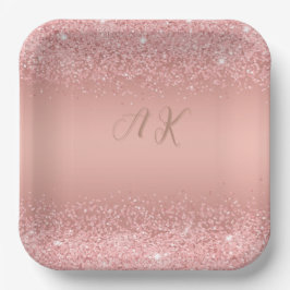 Plato De Papel Elegant Rose Gold Luxe Shimmer Monogram