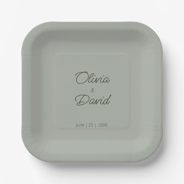 Plato De Papel Elegant Sage Green Minimalist Wedding (Anverso)