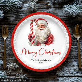 Plato De Papel Elegant Santa Claus Traditional Festive Christmas