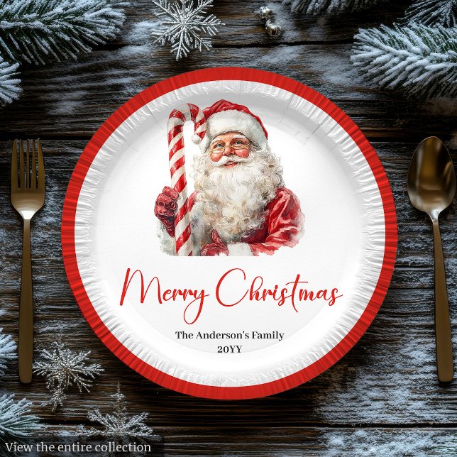 Plato De Papel Elegant Santa Claus Traditional Festive Christmas (Elegant Santa Claus Traditional Festive Paper Plate)