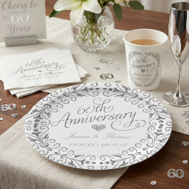 Plato De Papel Elegant Script 60th Diamond Wedding Anniversary