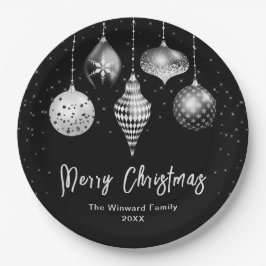 Plato De Papel Elegant Silver and Black Ornament Christmas