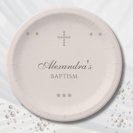 Plato De Papel Elegant Simple Cross Christening Christian Baptism