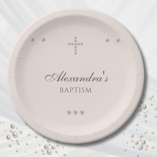 Plato De Papel Elegant Simple Cross Christening Christian Baptism (Subido por el creador)