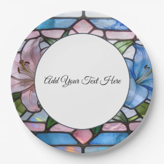 Plato De Papel Elegant Stained Glass Lily Floral Design in Soft P