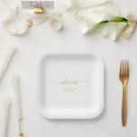 Plato De Papel Elegant Stylish Gold Lettering Cheers Event Party<br><div class="desc">Add stylish detail to your special day with this personalized party paper plate. This design features stylish typography " Cheers" in gold with custom text. You can personalize the text for any event or party. Matching invitations and party supplies are available in my shop BaraBomDesign.</div>