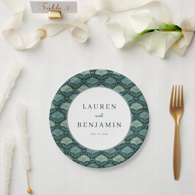 Plato De Papel Elegant Teal Botanical Motiff (Boda)