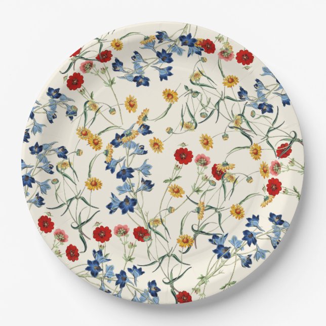 Plato De Papel Elegant Vintage Botanical Wildflowers  (Anverso)