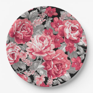 Plato De Papel Elegant Vintage Floral Pattern – Red and Pink Rose