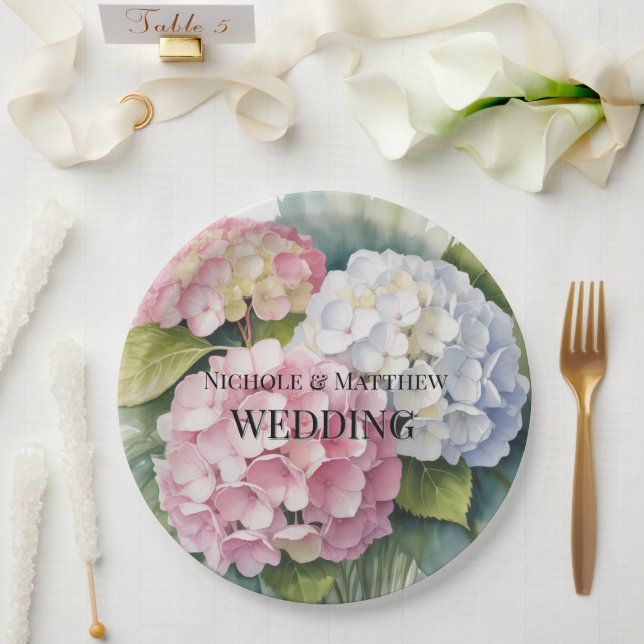 Plato De Papel Elegant Watercolor Hydrangea Wedding (Boda)