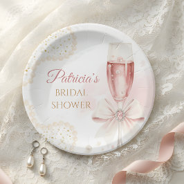 Plato De Papel Elegant Watercolor Pearls & Prosecco Bridal Shower