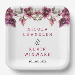 Plato De Papel Elegant Winter Hellebore Floral Burgundy Wedding