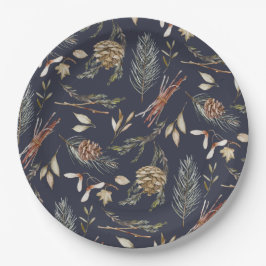 Plato De Papel Elegant Winter Paper Plates with Pinecones