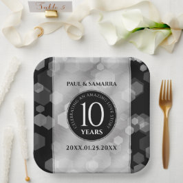 Plato De Papel Elegante 10° Aniversario del Boda Tin