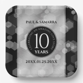 Plato De Papel Elegante 10° Aniversario del Boda Tin