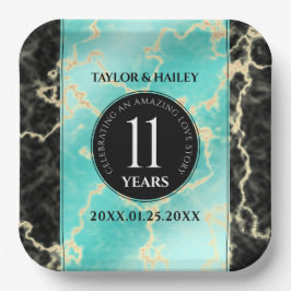 Plato De Papel Elegante 11º Aniversario Boda Turquesa