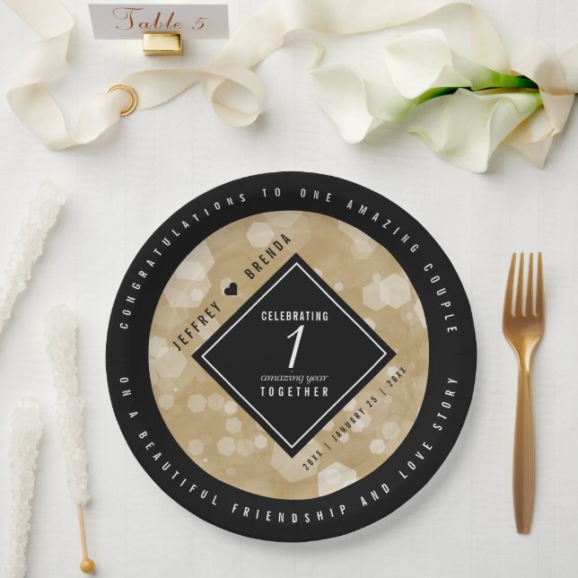 Plato De Papel Elegante 1er aniversario de Boda de papel (Boda)