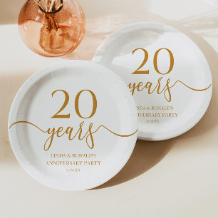 Plato De Papel Elegante 20° aniversario Boda de Champagne