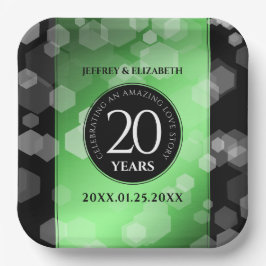 Plato De Papel Elegante 20° Aniversario del Boda Esmeralda