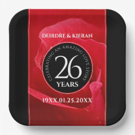 Plato De Papel Elegante 26° Rosa Boda Aniversario