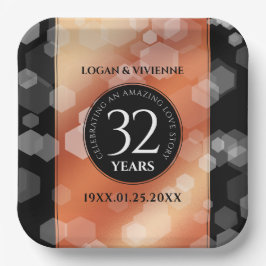 Plato De Papel Elegante 32° Aniversario del Boda de Bronce