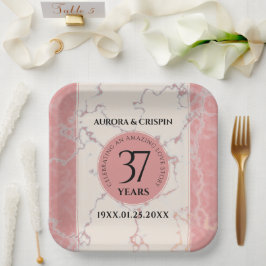 Plato De Papel Elegante 37° Aniversario del Boda de Alabastro