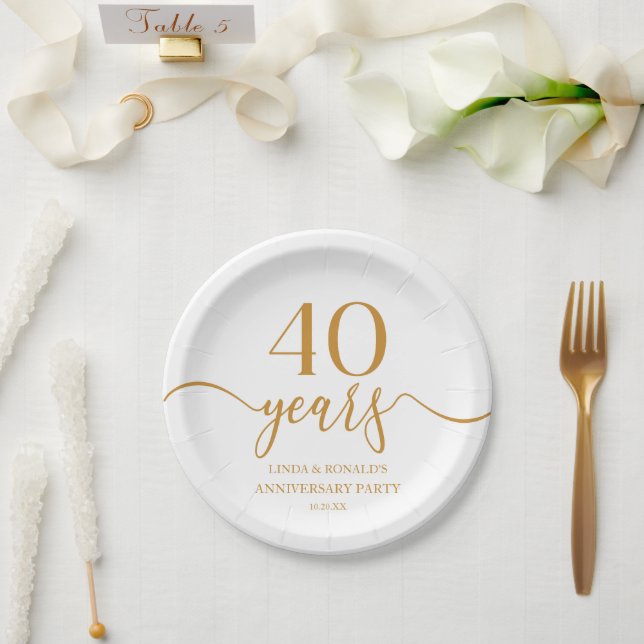 Plato De Papel Elegante 40° aniversario Boda de Champagne (Boda)