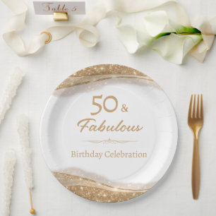 Plato De Papel Elegante 50 y Fabuloso Cumpleaños de Oro