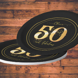 Plato De Papel Elegante 50 y Fabuloso Purpurina Oro Negro