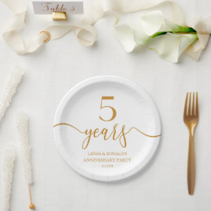 Plato De Papel Elegante 5° Aniversario del Boda de Champagne
