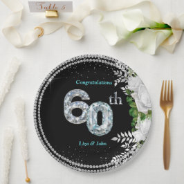 Plato De Papel Elegante 60º Aniversario de Boda de Diamante