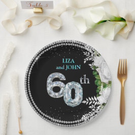 Plato De Papel Elegante 60º Aniversario de Bodas de Diamante