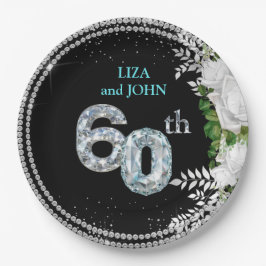 Plato De Papel Elegante 60° Aniversario del Boda del Diamante