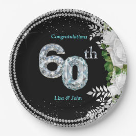 Plato De Papel Elegante 60° Aniversario del Boda del Diamante