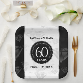 Plato De Papel Elegante 60° Aniversario del Boda del Diamante