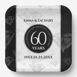 Plato De Papel Elegante 60° Aniversario del Boda del Diamante