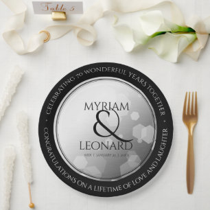 Plato De Papel Elegante 70° Aniversario del Boda Platino