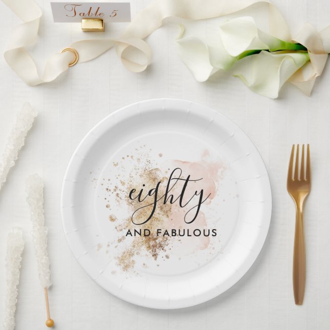 Plato De Papel Elegante 80 Y Fabuloso, 80 Aniversario De La Mujer (Boda)