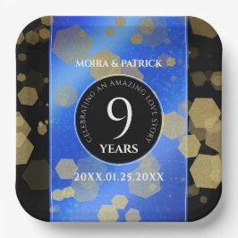 Plato De Papel Elegante 9° Aniversario del Boda Lapis Lazuli