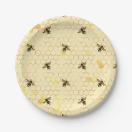 Plato De Papel Elegante abejas amarillas doradas Honeycomb