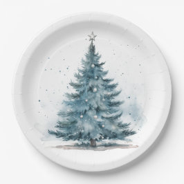 Plato De Papel Elegante acuarela Baby Blue Winter Wonderland