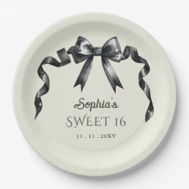 Plato De Papel Elegante acuarela Coquette Black Bow Sweet 16