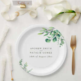 Plato De Papel Elegante acuarela Eucalyptus Greenery Boda