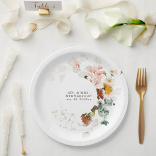 Plato De Papel Elegante acuarela Flora silvestre Boda Jardín