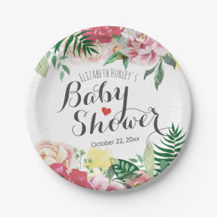 Plato De Papel Elegante acuarela Floral Baby / Bridal Shower