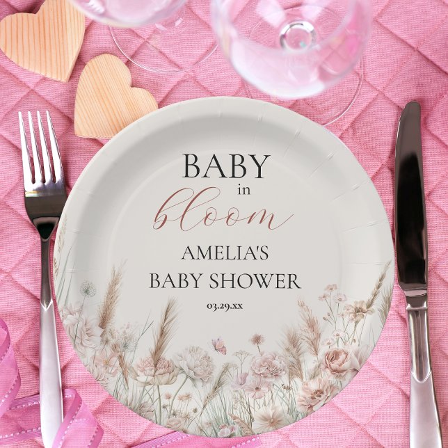 Plato De Papel Elegante acuarela Floral Baby en Bloom (Subido por el creador)