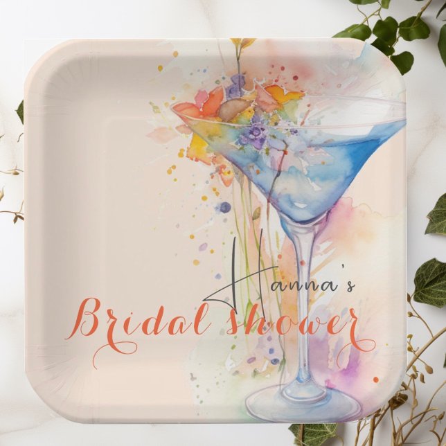Plato De Papel elegante acuarela floral Ducha de novia (Subido por el creador)